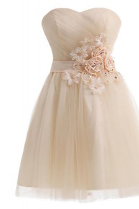 Champagne Homecoming Dress Prom and Party and For with Beading and Hand Made Flower Sweetheart Sleeveless Lace Up