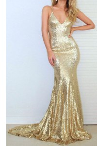 Chic Mermaid Gold Spaghetti Straps Neckline Sequins Homecoming Dress Sleeveless Criss Cross