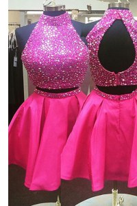 Halter Top Sleeveless Zipper Mini Length Beading Pageant Gowns