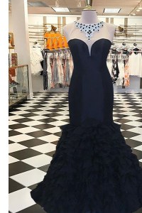 Mermaid Scoop Black Side Zipper Dress for Prom Beading Sleeveless Sweep Train