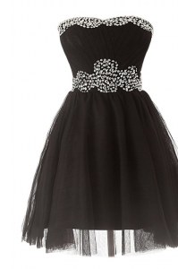 Glittering Black Club Wear Prom and For with Beading Sweetheart Sleeveless Zipper