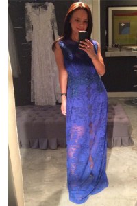 Lace Floor Length Royal Blue Prom Evening Gown Scoop Sleeveless Zipper