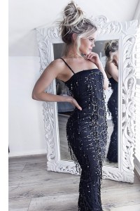 Shining Mermaid Spaghetti Straps Sleeveless Zipper Homecoming Dress Black Tulle