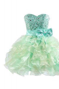 Green Ball Gowns Organza Sweetheart Sleeveless Beading and Bowknot Knee Length Lace Up Cocktail Dress