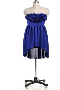 Royal Blue Sleeveless Knee Length Hand Made Flower Zipper Homecoming Dress