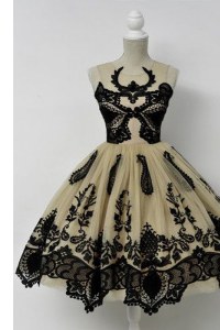 Smart Scoop Sleeveless Tulle Knee Length Zipper Prom Gown in Champagne with Lace