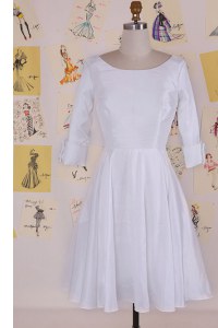 Delicate White Scoop Zipper Ruching Prom Dresses Half Sleeves