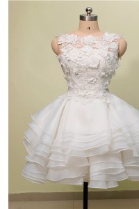 Scoop Organza and Lace Sleeveless Knee Length Cocktail Dress and Lace