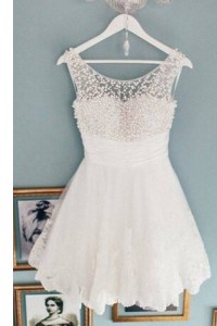 Discount Scoop Sleeveless Zipper Prom Evening Gown White Lace