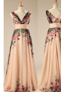 Charming Embroidery and Belt Champagne Zipper Sleeveless Sweep Train