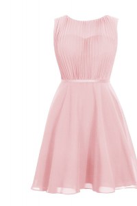 Baby Pink Zipper Scoop Ruching Evening Dress Chiffon Sleeveless
