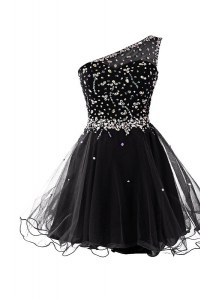 One Shoulder Black Sleeveless Organza Side Zipper Pageant Dress for Teens for Prom and Party
