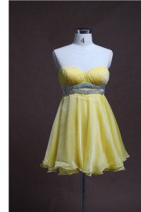 Luxurious Light Yellow Sleeveless Beading Mini Length Homecoming Dress