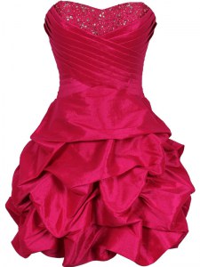 Attractive Hot Pink Ball Gowns Ruching Club Wear Lace Up Taffeta Sleeveless Mini Length