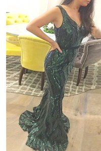 Modern Mermaid Dark Green V-neck Neckline Sashes ribbons Homecoming Dress Sleeveless Zipper