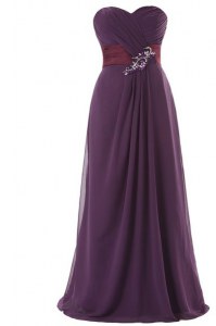 Chiffon Sweetheart Sleeveless Zipper Ruffles Prom Evening Gown in Purple