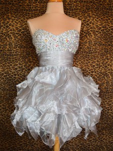 Grey Club Wear Prom and Party and For with Beading and Ruffles Sweetheart Sleeveless Lace Up