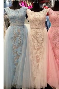 Sumptuous Light Blue Scoop Neckline Beading and Lace Prom Dress Sleeveless Zipper