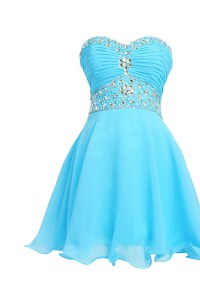 Fantastic Baby Blue Chiffon Lace Up Sweetheart Sleeveless Knee Length Pageant Dress for Teens Beading