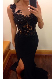 Mermaid Black Evening Dress Prom and For with Lace Scoop Sleeveless Zipper