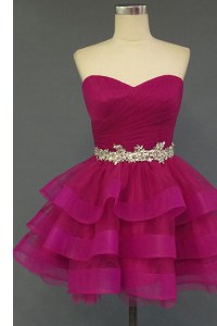 Beading Prom Dress Fuchsia Lace Up Sleeveless Mini Length