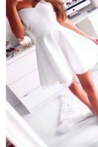 White Zipper Dress for Prom Ruching Sleeveless Mini Length