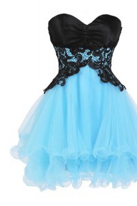 Customized Mini Length A-line Sleeveless Blue And Black Cocktail Dress Lace Up