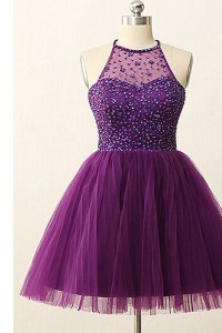 Shining Scoop Purple Sleeveless Sequins Mini Length Pageant Dresses