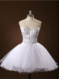 White Sleeveless Tulle Zipper Cocktail Dress for Prom and Party