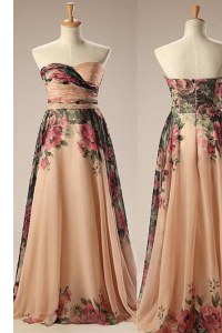 Elegant Sleeveless Chiffon Floor Length Zipper Prom Evening Gown in Champagne with Embroidery