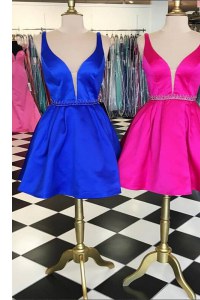 Sleeveless Knee Length Belt Zipper Dress for Prom with Royal Blue