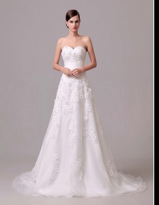 White Lace Up Sweetheart Appliques and Hand Made Flower Wedding Gowns Chiffon Sleeveless Brush Train