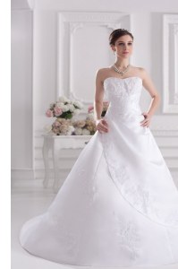 Unique White Zipper Bridal Gown Beading and Appliques Sleeveless With Brush Train