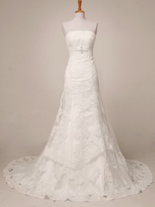 Graceful White Sleeveless Floor Length Lace Lace Up Wedding Dress