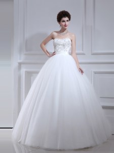 White Strapless Lace Up Beading and Appliques Wedding Gown Sleeveless