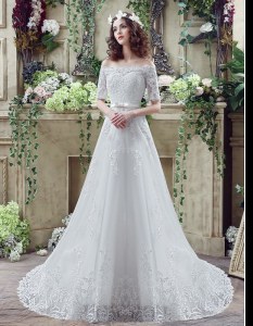 Best White Bridal Gown Off The Shoulder Short Sleeves Court Train Lace Up