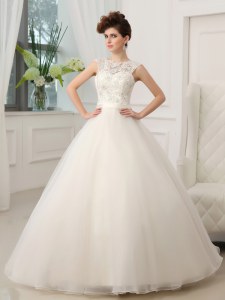 Custom Designed Scoop Sleeveless Organza Wedding Dresses Beading and Appliques Zipper