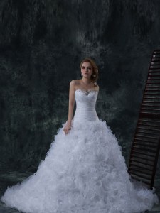 High Class Sleeveless Court Train Lace Up With Train Beading Wedding Dresses