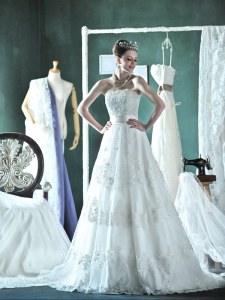 Gorgeous White Lace Up Strapless Lace and Appliques Bridal Gown Lace Sleeveless Court Train