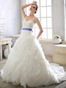 Eye-catching Court Train Ball Gowns Bridal Gown White Sweetheart Organza Sleeveless With Train Lace Up