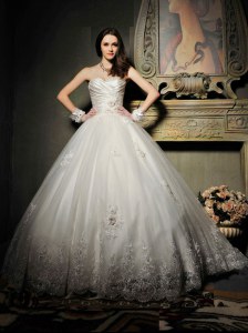 Floor Length White Wedding Gown Strapless Sleeveless Lace Up