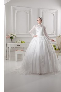 Long Sleeves Lace Zipper Wedding Dresses with White Sweep Train