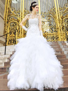 Glorious Sweetheart Sleeveless Zipper Bridal Gown White Tulle