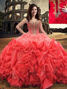 Admirable Red Lace Up Quinceanera Dresses Beading Sleeveless Floor Length