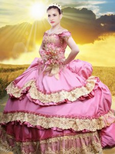 Off The Shoulder Sleeveless Taffeta Sweet 16 Dress Lace and Appliques and Pick Ups Lace Up