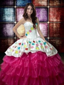 Gorgeous Sweetheart Sleeveless Organza Quinceanera Dress Embroidery and Ruffled Layers Lace Up