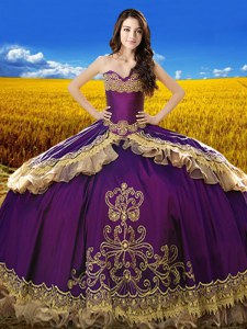 Purple 15 Quinceanera Dress Military Ball and Sweet 16 and Quinceanera and For with Beading and Embroidery Sweetheart Sleeveless Lace Up