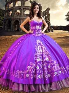 Super Sleeveless Floor Length Embroidery Lace Up Vestidos de Quinceanera with Purple