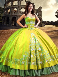Yellow Green Quince Ball Gowns Military Ball and Sweet 16 and Quinceanera and For with Lace and Embroidery One Shoulder Sleeveless Lace Up