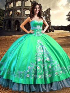 Turquoise Off The Shoulder Neckline Lace and Embroidery 15th Birthday Dress Sleeveless Lace Up